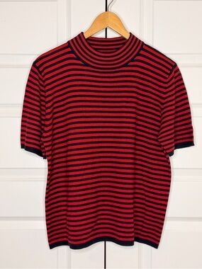 Sag Harbor Red and Black Striped Short-Sleeve Knit Tee